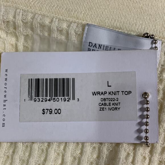 DANIELLE BERNSTEIN L NEW Knit Wrap Top Ivory Cableknit Crisscross - Picture 6 of 9